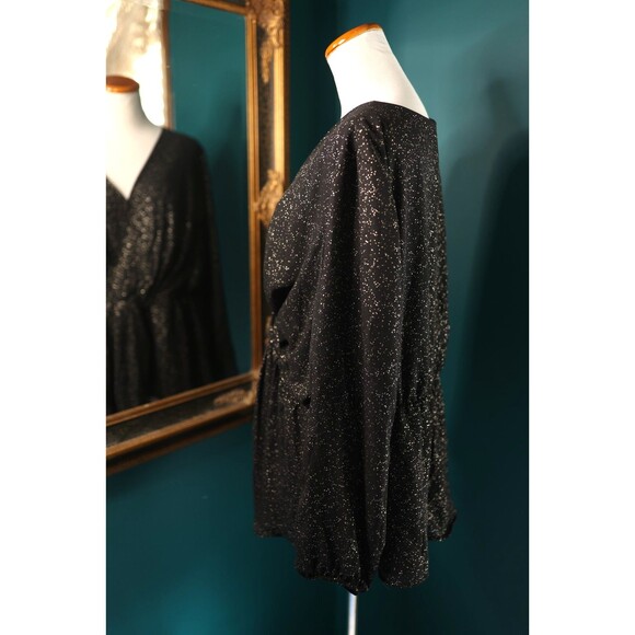 Lane Bryant Peplum Top 20 Black Gold Sparkle Sheer Sleeves Whimsigoth Fairy - Picture 4 of 11